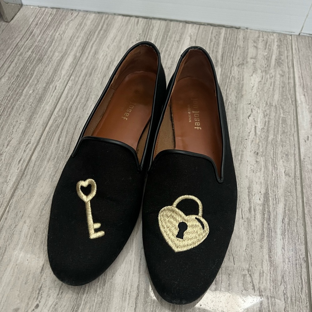 Jon Josef Black Loafers with Gold Key and Lock Design